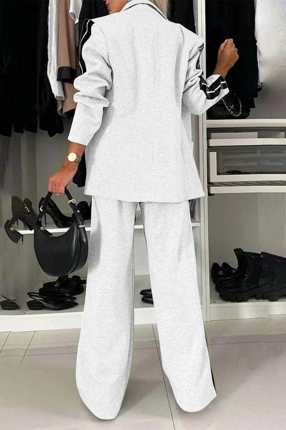 Full Size Contrast Lapel Collar Top and Pants Set - Bona Fide Fashion
