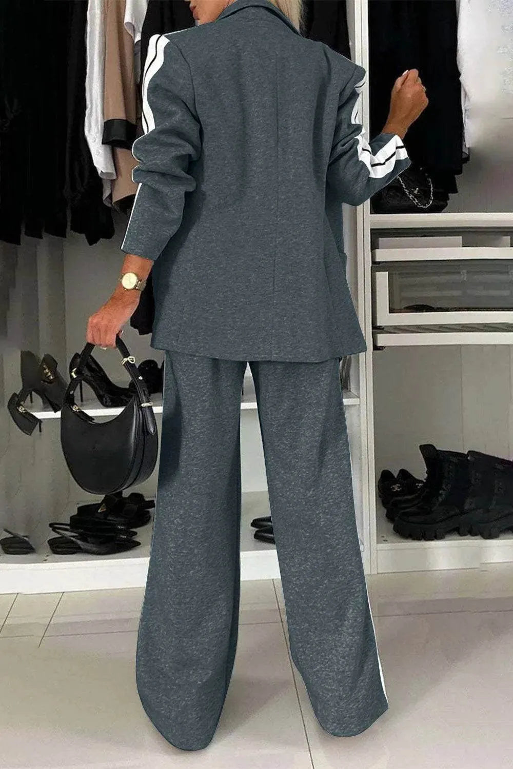 Full Size Contrast Lapel Collar Top and Pants Set - Bona Fide Fashion