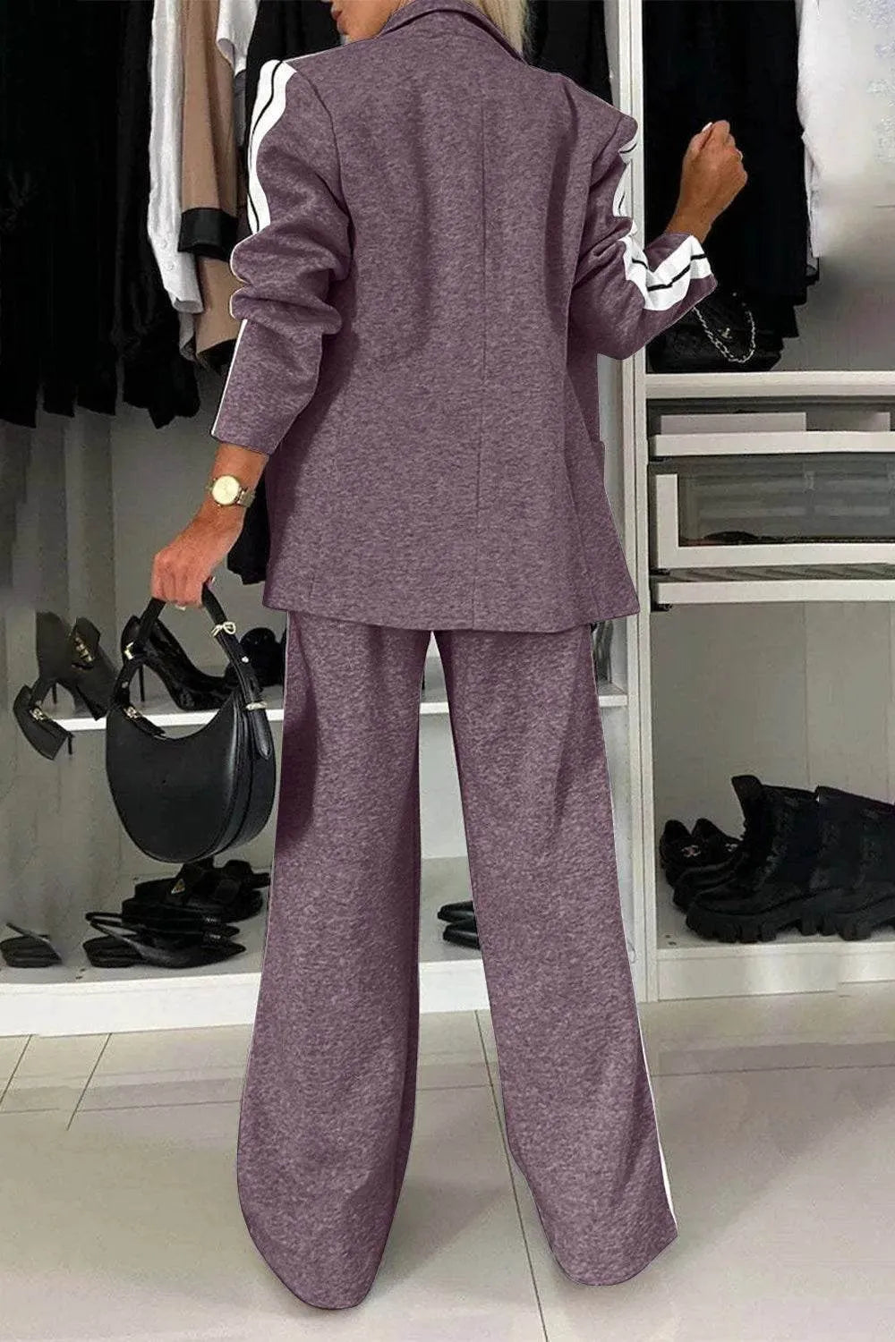 Full Size Contrast Lapel Collar Top and Pants Set - Bona Fide Fashion