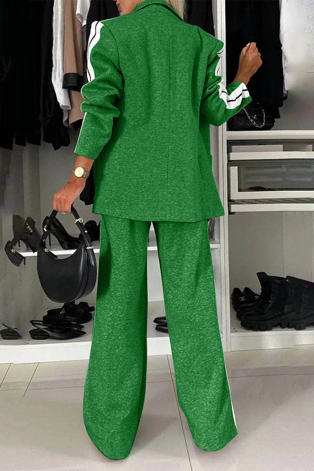 Full Size Contrast Lapel Collar Top and Pants Set - Bona Fide Fashion