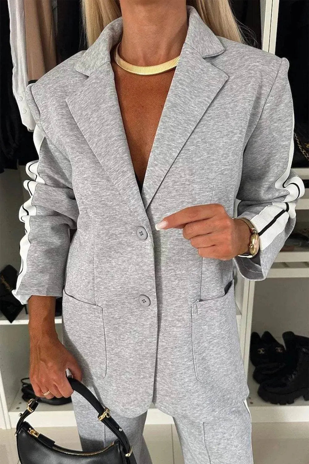 Full Size Contrast Lapel Collar Top and Pants Set - Bona Fide Fashion