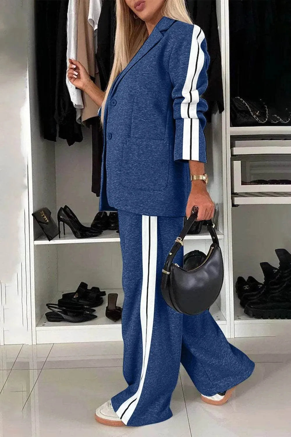 Full Size Contrast Lapel Collar Top and Pants Set - Bona Fide Fashion