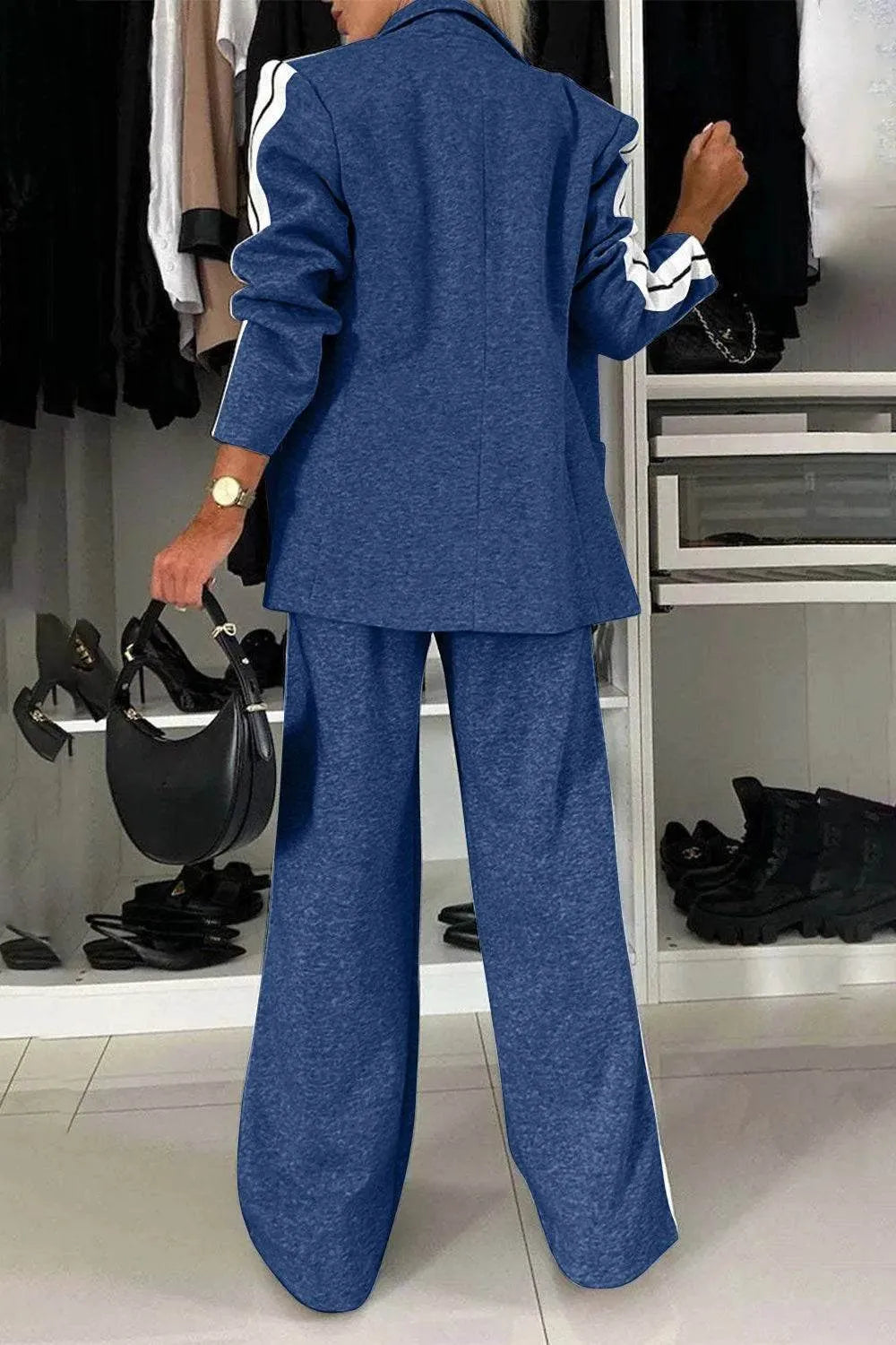 Full Size Contrast Lapel Collar Top and Pants Set - Bona Fide Fashion