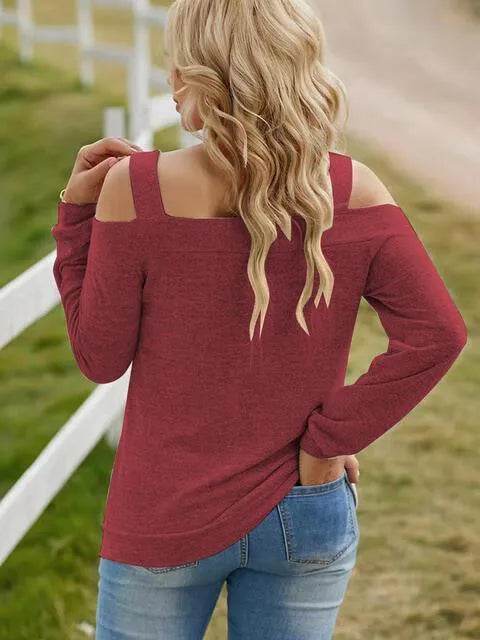Full Size Cutout Cold Shoulder Blouse - Bona Fide Fashion