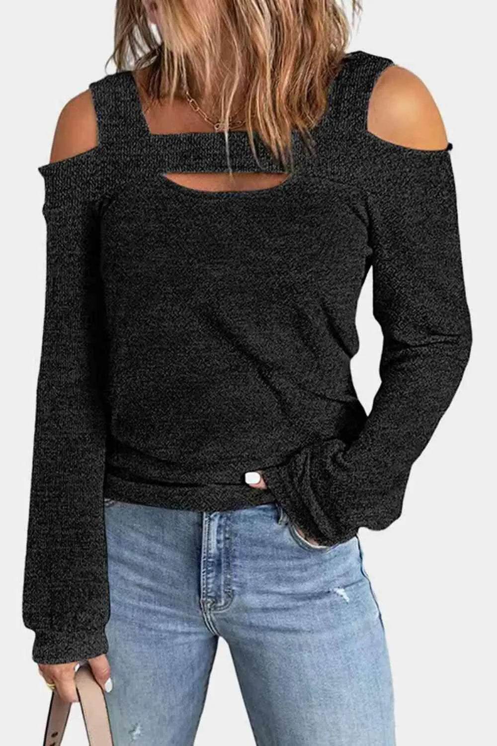 Full Size Cutout Cold Shoulder Blouse - Bona Fide Fashion