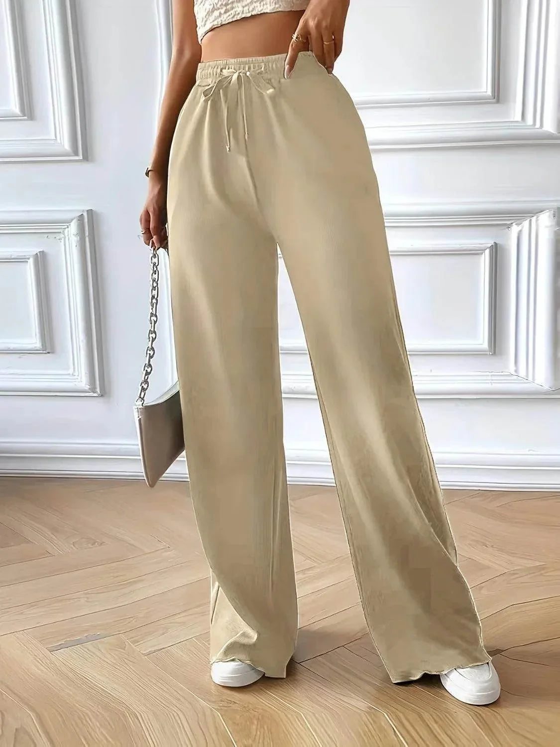 Full Size Drawstring Pocketed Wide Leg Pants - Bona Fide Fashion