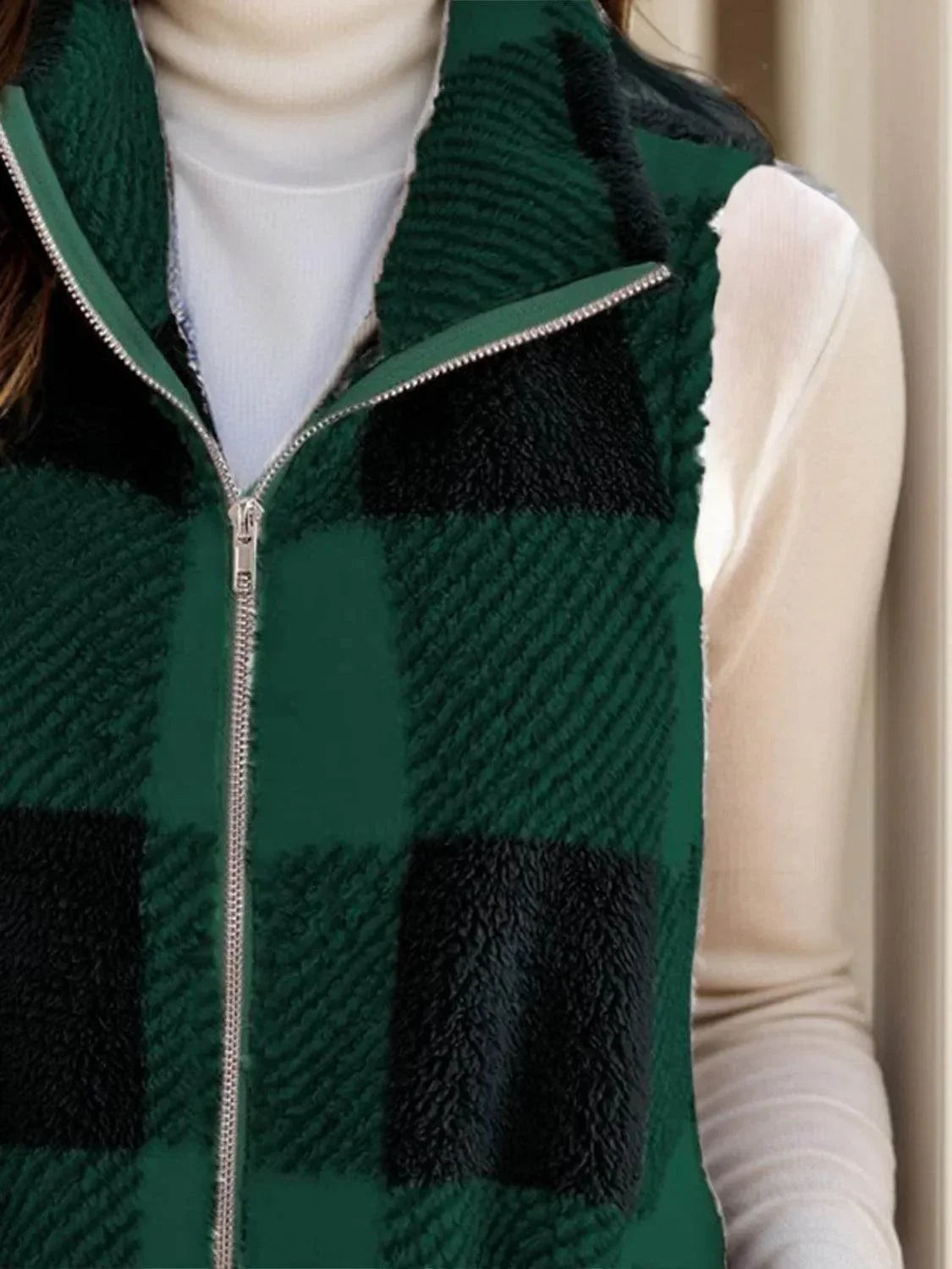 Full Size Pocketed Plaid Vest Coat - Bona Fide Fashion