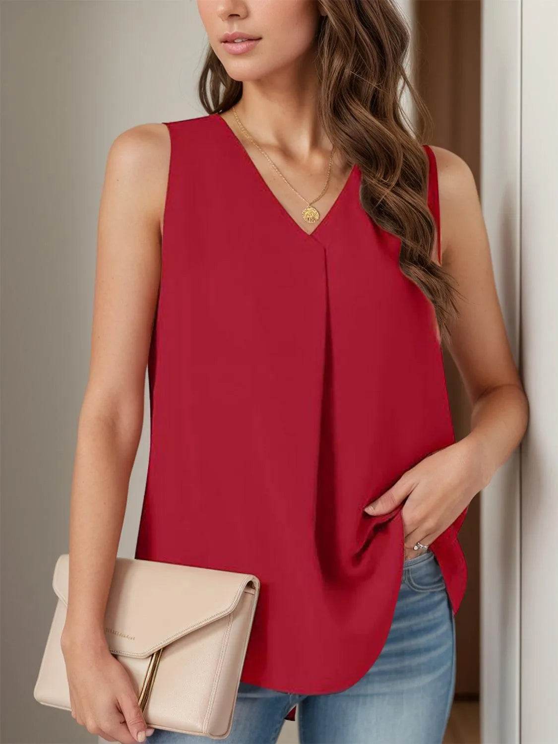 Full Size Ruched V-Neck Tank - Bona Fide Fashion