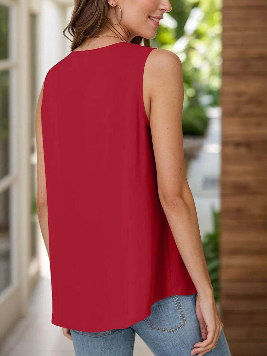 Full Size Ruched V-Neck Tank - Bona Fide Fashion