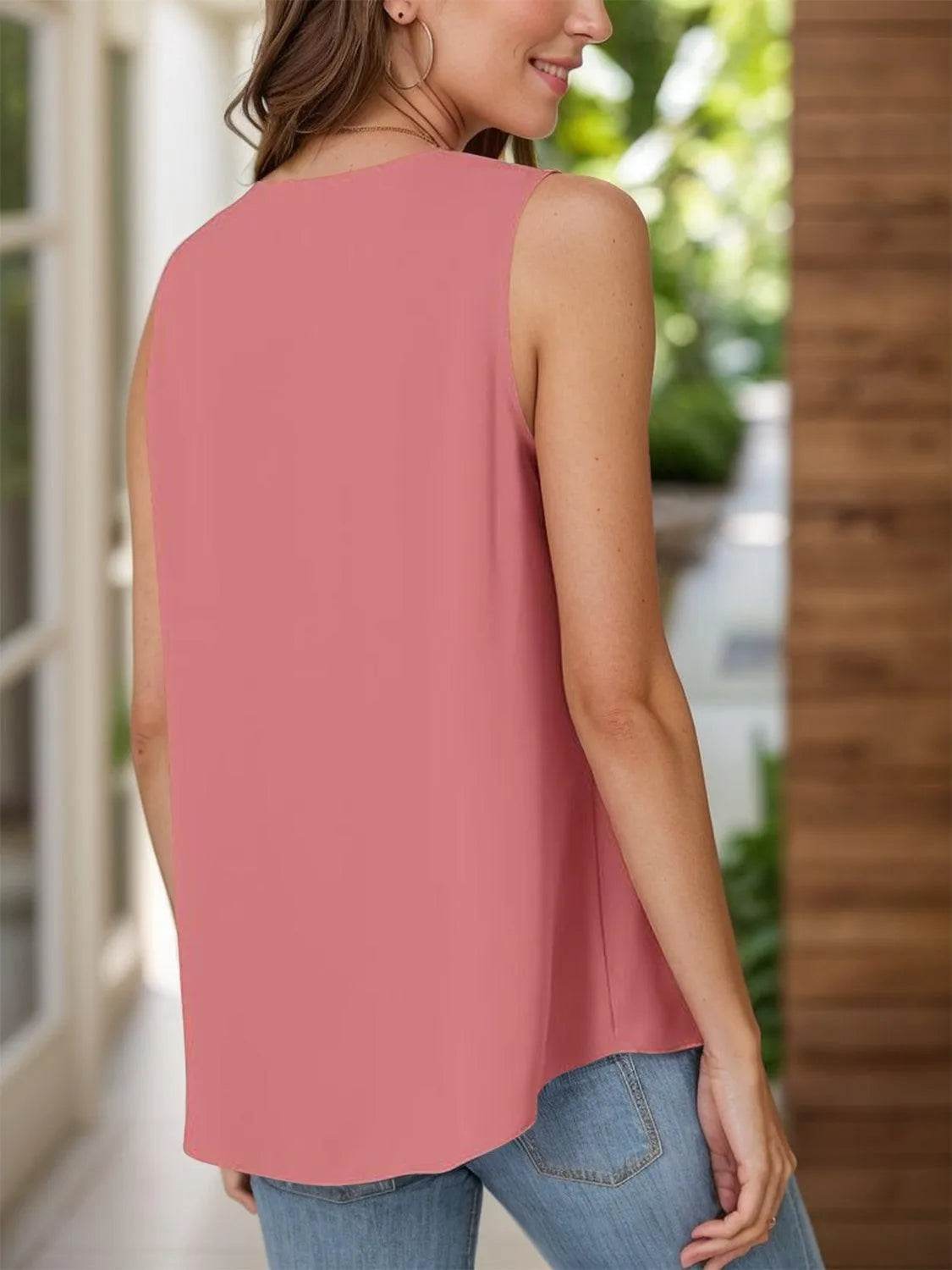 Full Size Ruched V-Neck Tank - Bona Fide Fashion