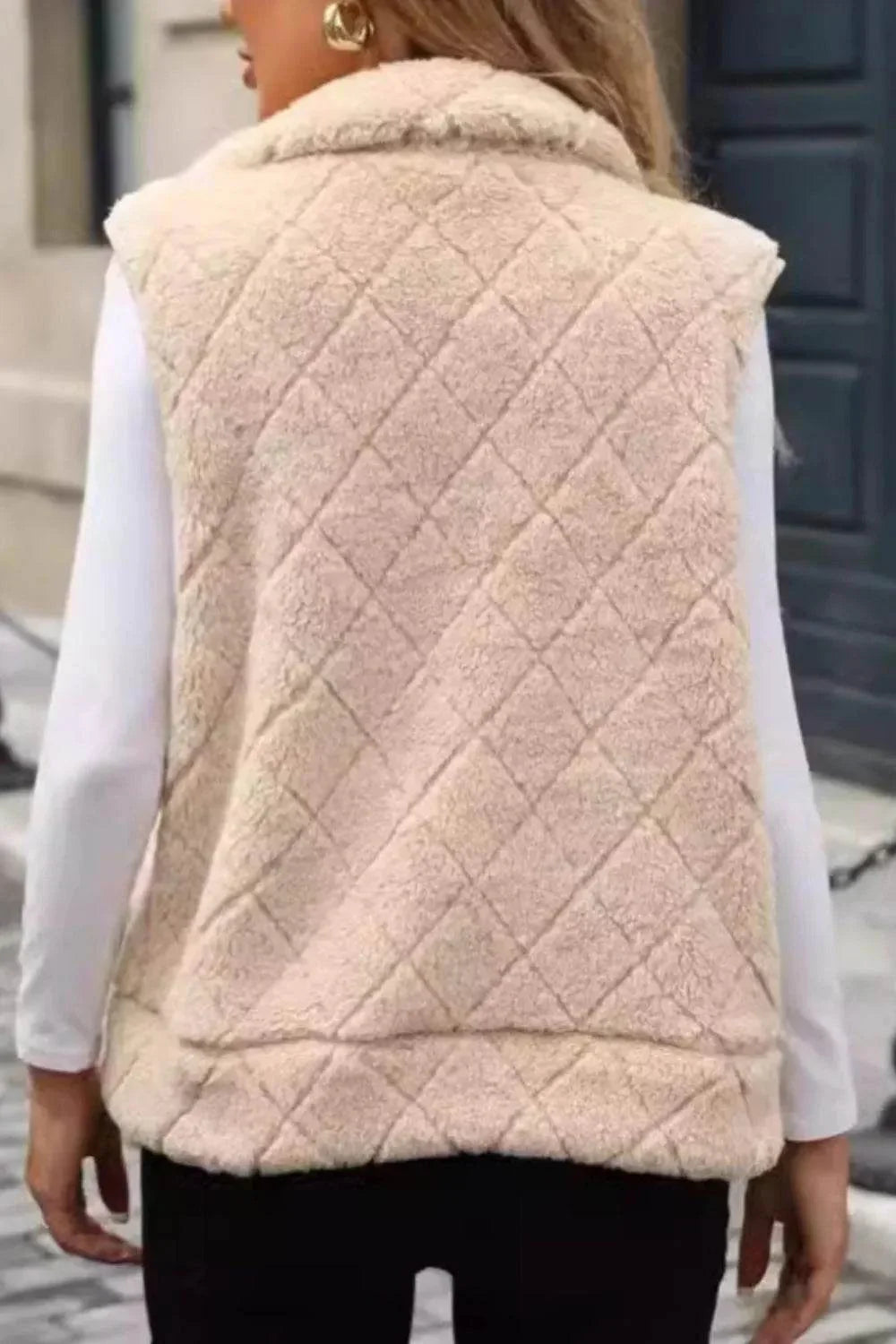 Fuzzy Plaid Texture Zip Up Vest Coat - Bona Fide Fashion