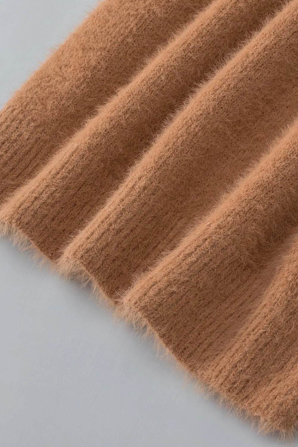 Fuzzy Round Neck Half Sleeve Sweater - Bona Fide Fashion