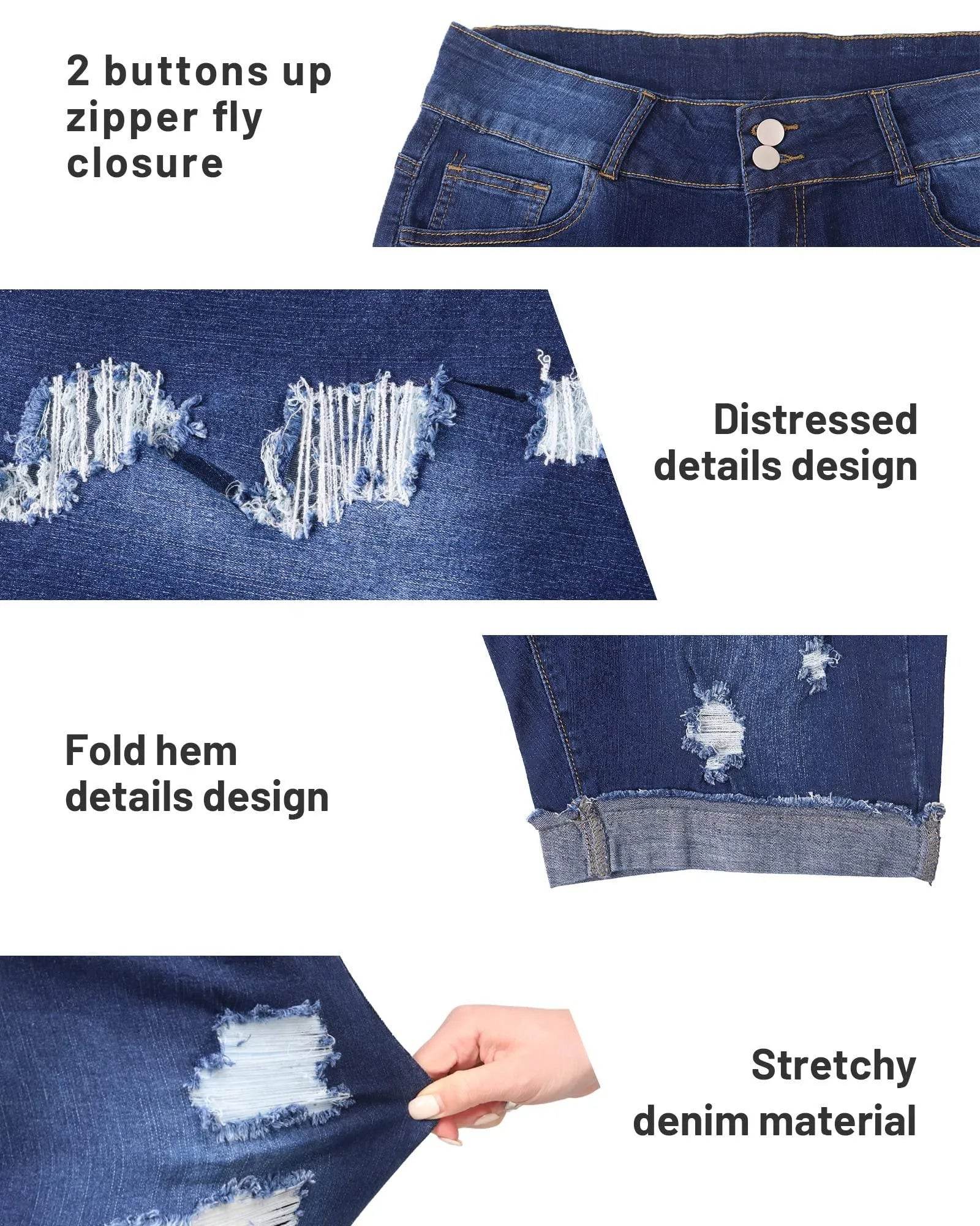 Gboomo Jean Shorts for Women Plus Size High Waisted Bermuda Denim Shorts Distressed Rolled Hem Short Jeans Dark Blue 20W - Bona Fide Fashion