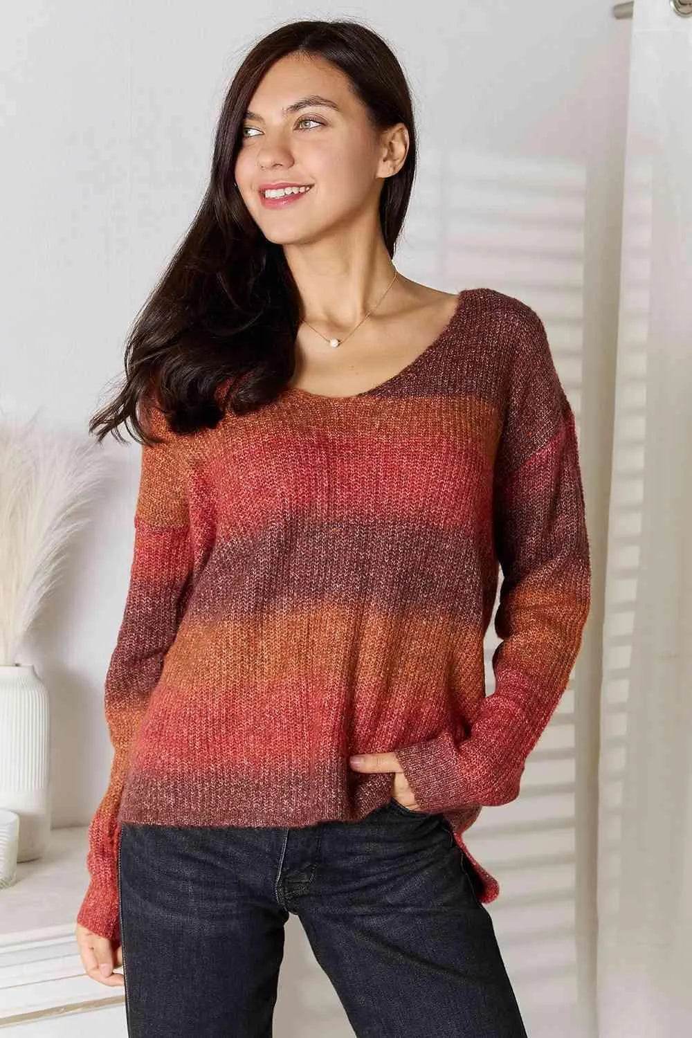 Gradient V-Neck Sweater - Bona Fide Fashion