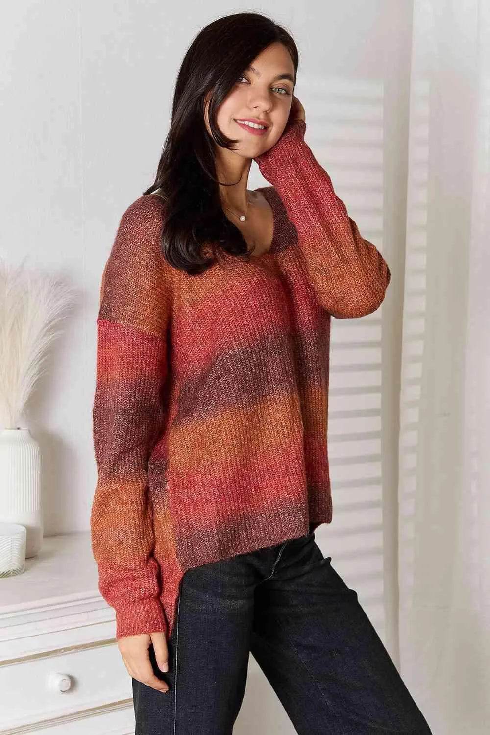 Gradient V-Neck Sweater - Bona Fide Fashion