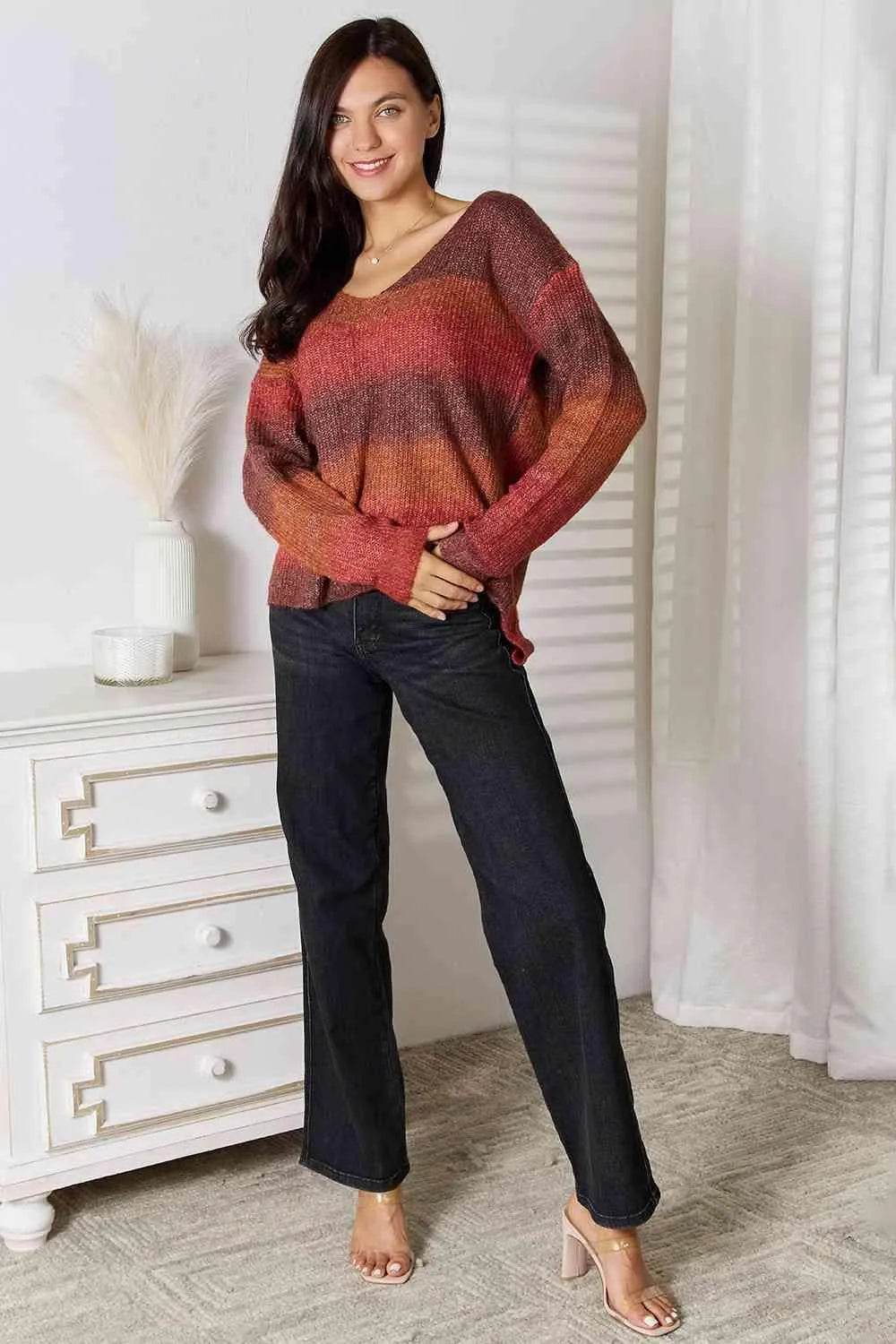 Gradient V-Neck Sweater - Bona Fide Fashion
