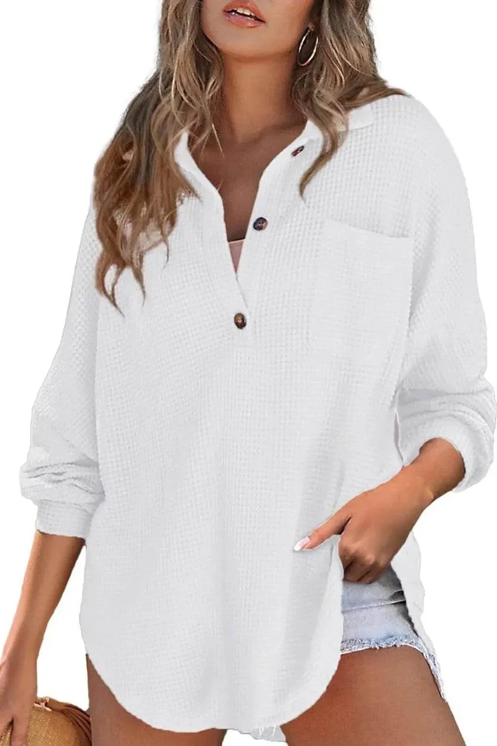 Half Button Long Sleeve Sweatshirt - Bona Fide Fashion