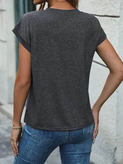 Half Button Round Neck T-Shirt - Bona Fide Fashion