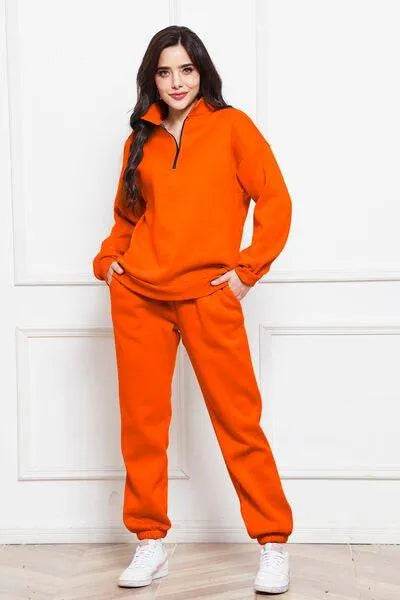 Half Zip Long Sleeve Sweatshirt and Pants Set - Bona Fide Fashion