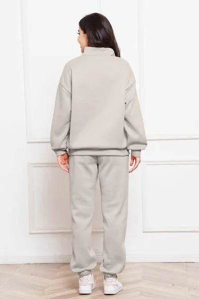 Half Zip Long Sleeve Sweatshirt and Pants Set - Bona Fide Fashion