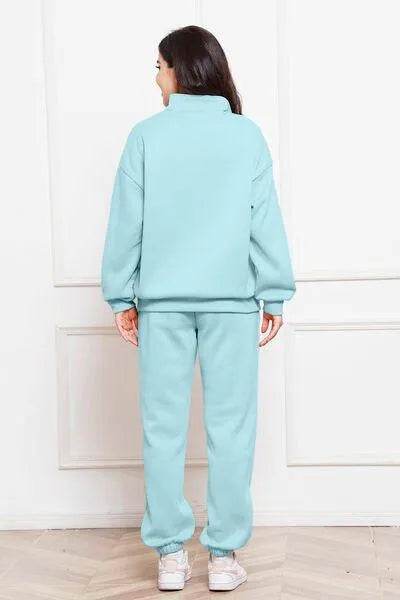 Half Zip Long Sleeve Sweatshirt and Pants Set - Bona Fide Fashion