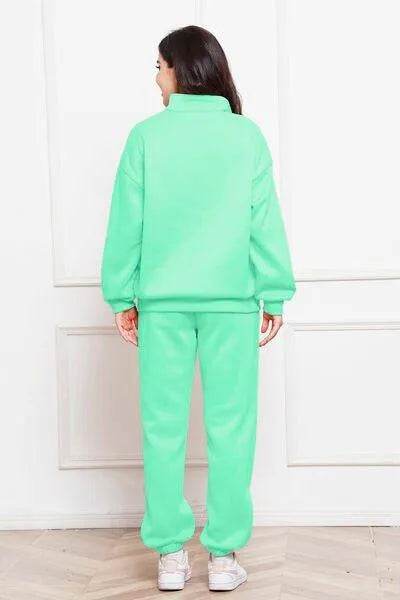 Half Zip Long Sleeve Sweatshirt and Pants Set - Bona Fide Fashion