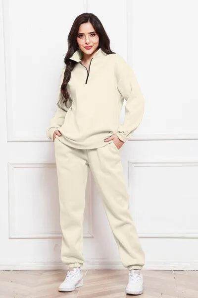 Half Zip Long Sleeve Sweatshirt and Pants Set - Bona Fide Fashion