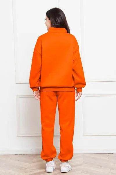 Half Zip Long Sleeve Sweatshirt and Pants Set - Bona Fide Fashion