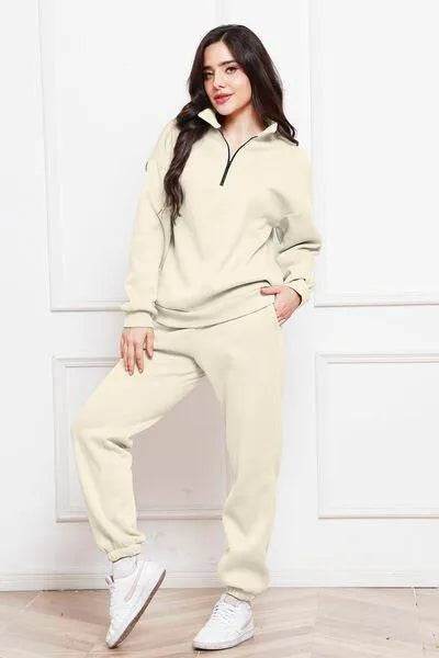 Half Zip Long Sleeve Sweatshirt and Pants Set - Bona Fide Fashion