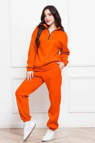 Half Zip Long Sleeve Sweatshirt and Pants Set - Bona Fide Fashion