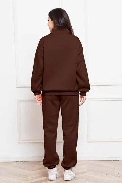 Half Zip Long Sleeve Sweatshirt and Pants Set - Bona Fide Fashion