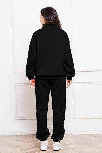 Half Zip Long Sleeve Sweatshirt and Pants Set - Bona Fide Fashion