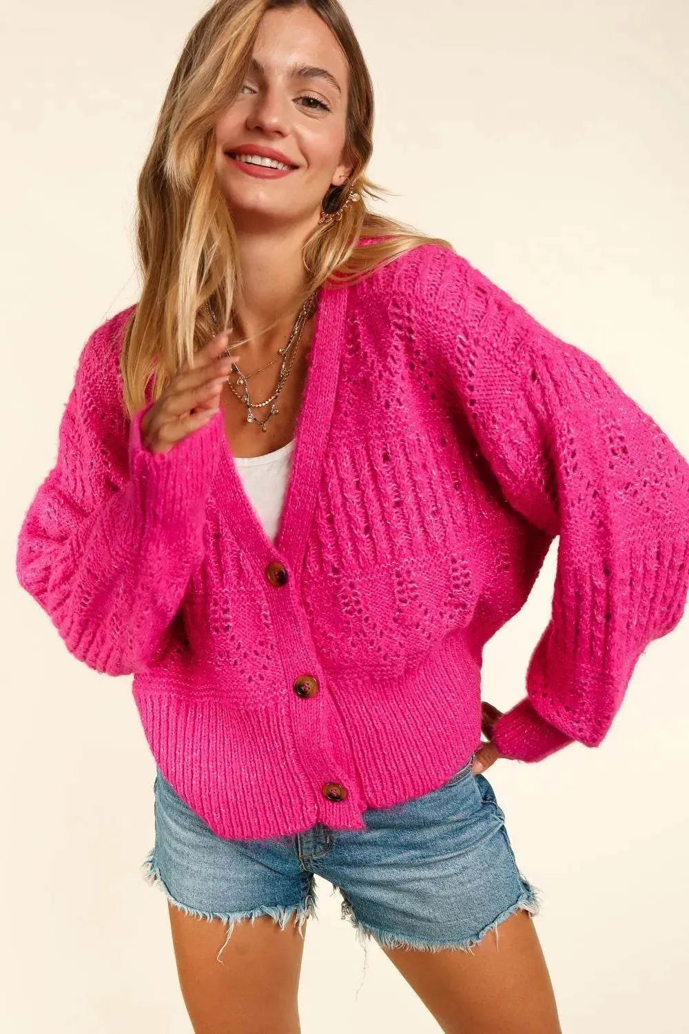 Haptics Full Size Button Down Crop Long Sleeve Cardigan - Bona Fide Fashion