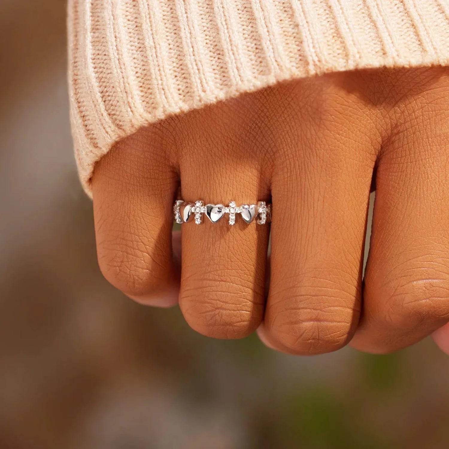 Heart Cross 925 Sterling Silver Ring - Bona Fide Fashion