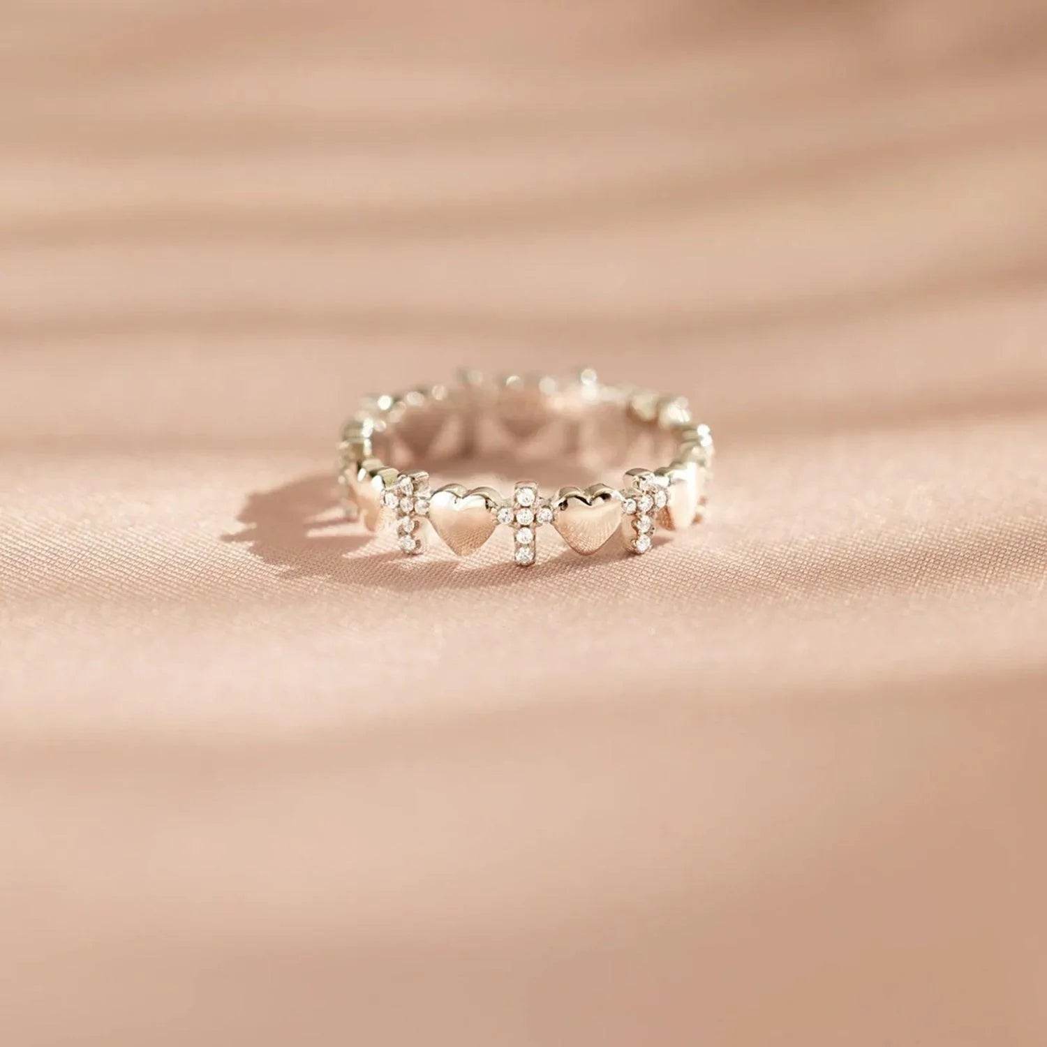Heart Cross 925 Sterling Silver Ring - Bona Fide Fashion