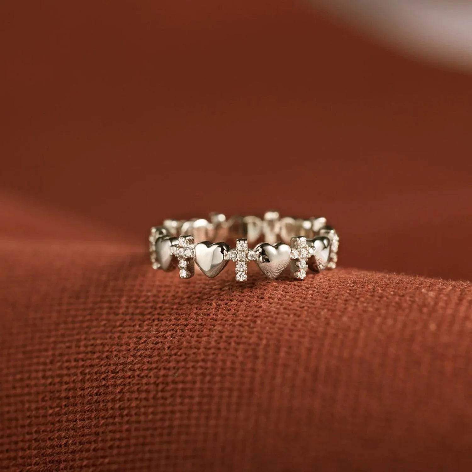 Heart Cross 925 Sterling Silver Ring - Bona Fide Fashion