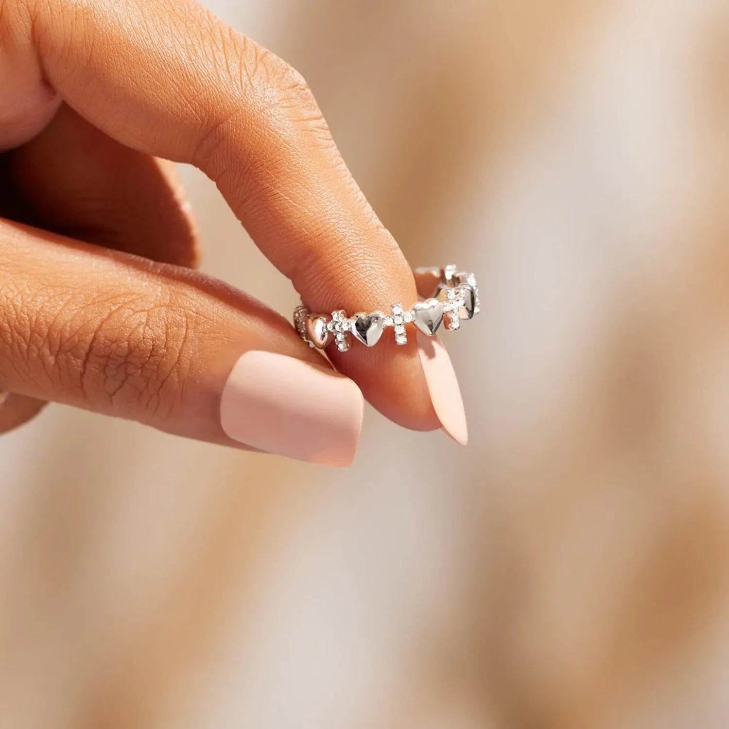 Heart Cross 925 Sterling Silver Ring - Bona Fide Fashion