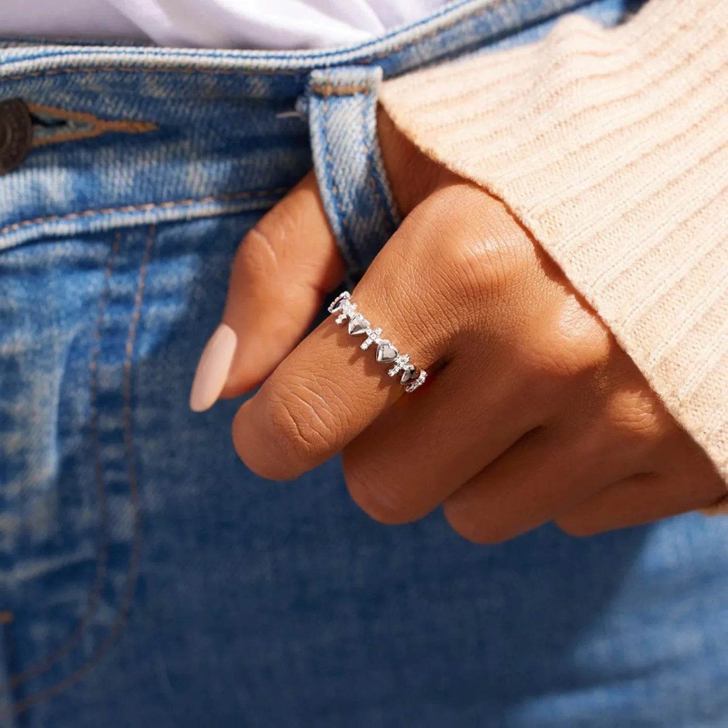 Heart Cross 925 Sterling Silver Ring - Bona Fide Fashion