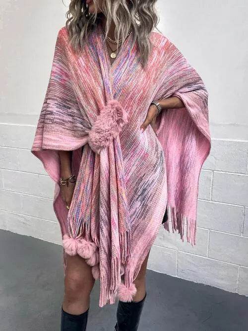 Heathered Fringe Hem Poncho - Bona Fide Fashion