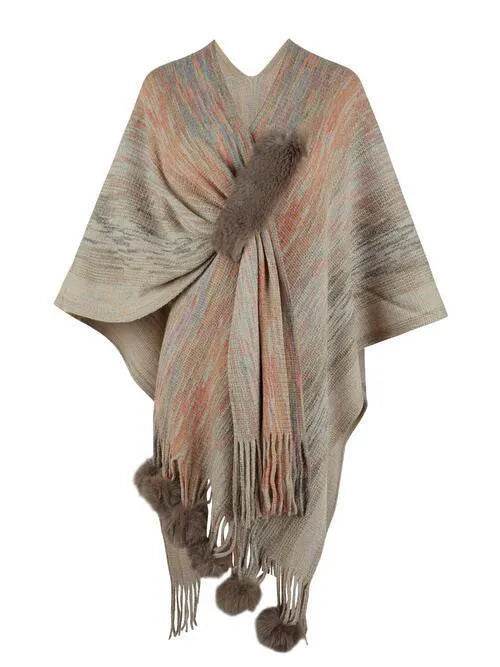 Heathered Fringe Hem Poncho - Bona Fide Fashion