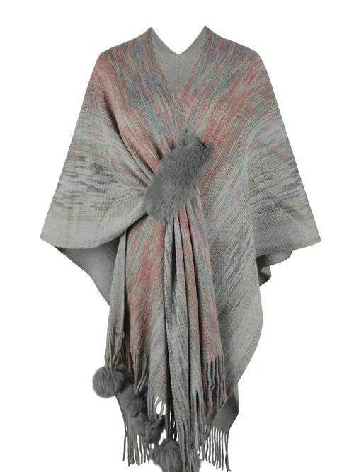 Heathered Fringe Hem Poncho - Bona Fide Fashion