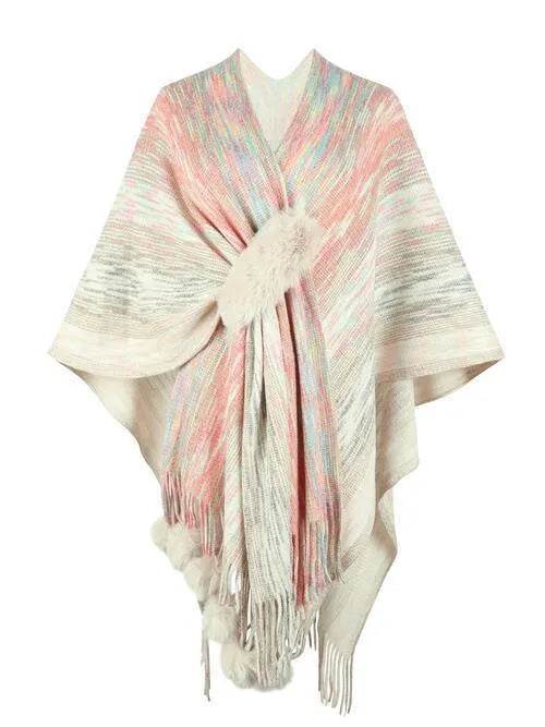 Heathered Fringe Hem Poncho - Bona Fide Fashion