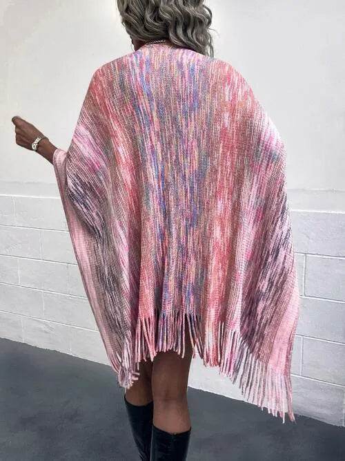 Heathered Fringe Hem Poncho - Bona Fide Fashion