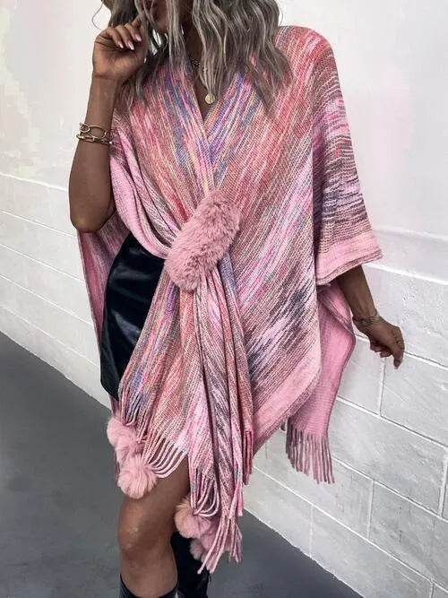 Heathered Fringe Hem Poncho - Bona Fide Fashion