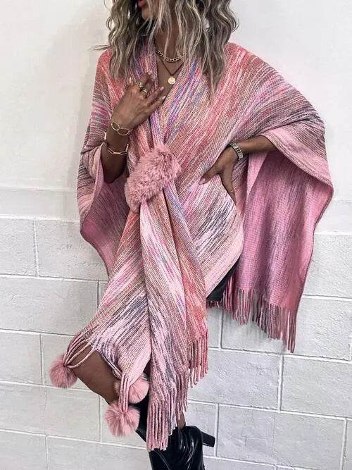 Heathered Fringe Hem Poncho - Bona Fide Fashion