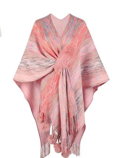 Heathered Fringe Hem Poncho - Bona Fide Fashion
