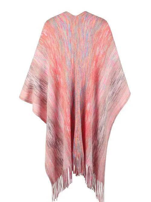 Heathered Fringe Hem Poncho - Bona Fide Fashion
