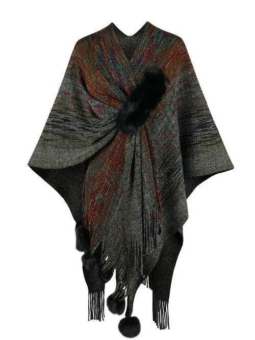Heathered Fringe Hem Poncho - Bona Fide Fashion