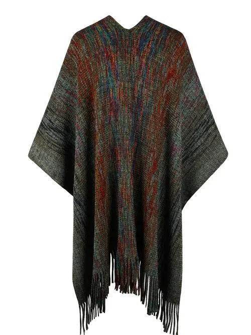 Heathered Fringe Hem Poncho - Bona Fide Fashion