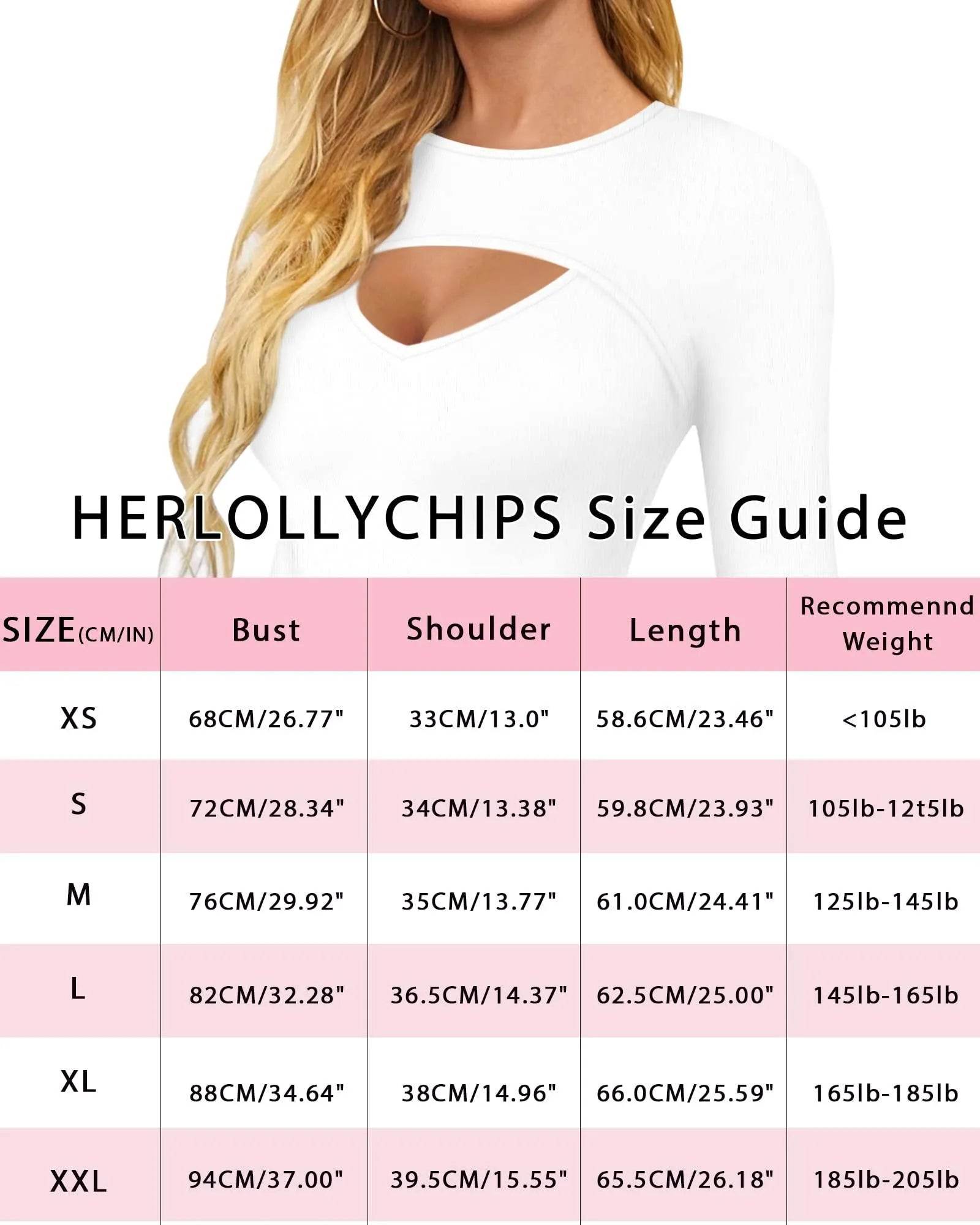 HERLOLLYCHIPS Womens Long Sleeve Tops Cut Out Front Ribbed Fitted Sexy Casual Dressy Fall Tee T-Shirts Tshirt (White, Large) - Bona Fide Fashion